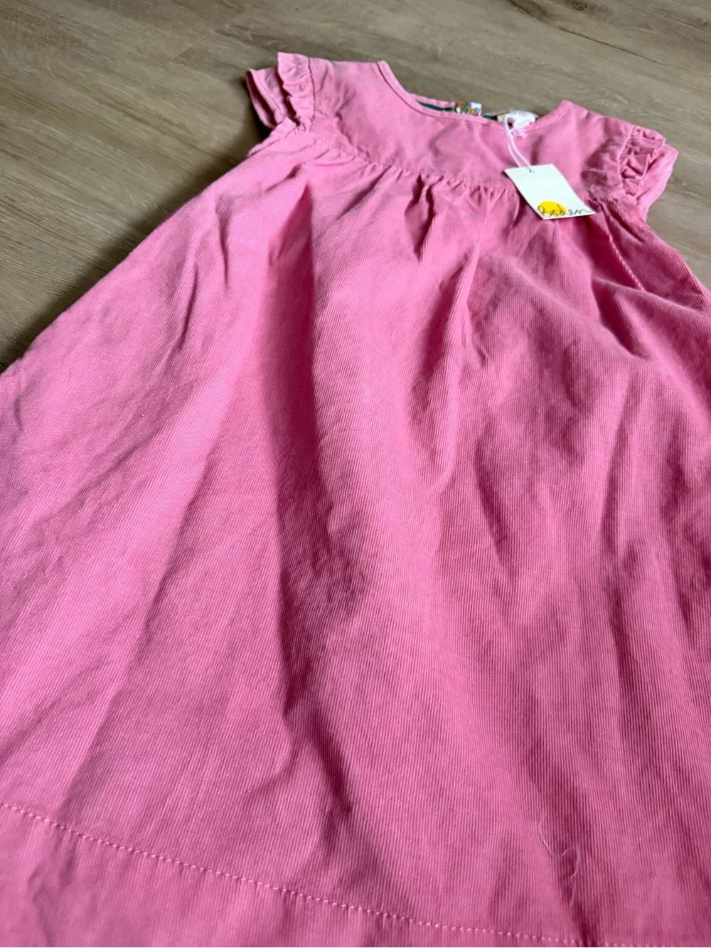 Mini Boden 6-7Y Dress Girls Pink Corduroy Ruffle Sleeve Floral Lined Dress NWT